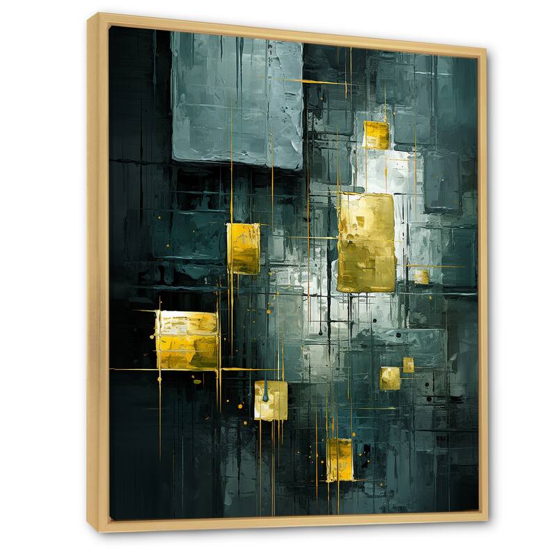 Designart "Emerald Reflections Abstract Cubist I" Abstract Painting Framed Wall Art Living Room